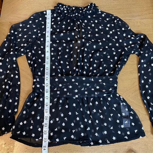 Zara Black & White Floral Embroidered Sheer High Neck Long Sleeve Top Size XS - Picture 11 of 13